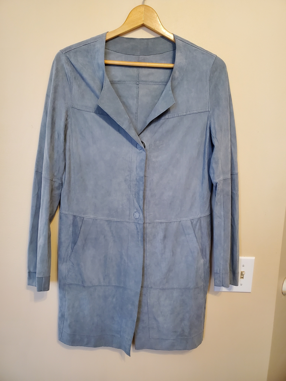 RIANI Light Blue Goat Suede Long Trench Coat
